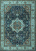 Machine Washable Medallion Light Blue Traditional Rug, wshtr1030lblu