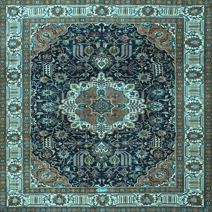 Square Medallion Light Blue Traditional Rug, tr1030lblu