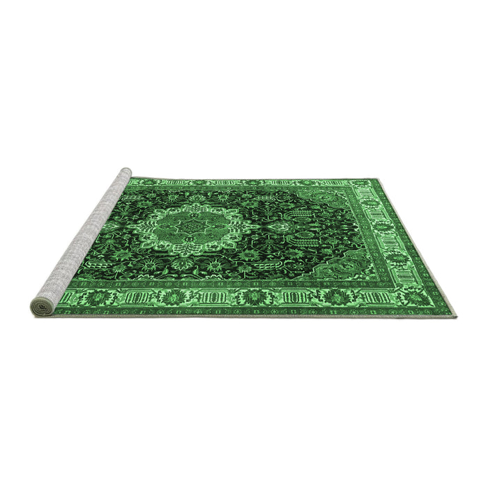 Sideview of Machine Washable Medallion Emerald Green Traditional Area Rugs, wshtr1030emgrn
