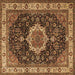 Square Machine Washable Medallion Brown Traditional Rug, wshtr1030brn