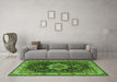 Machine Washable Medallion Green Traditional Area Rugs in a Living Room,, wshtr1030grn