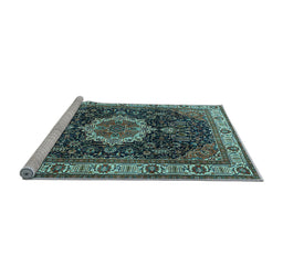 Sideview of Machine Washable Medallion Light Blue Traditional Rug, wshtr1030lblu