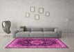 Machine Washable Medallion Pink Traditional Rug in a Living Room, wshtr1030pnk