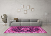 Machine Washable Medallion Pink Traditional Rug, wshtr1030pnk