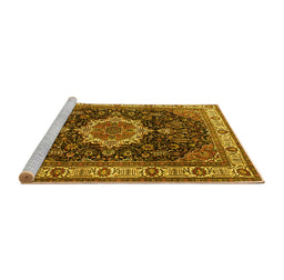 Sideview of Machine Washable Medallion Yellow Traditional Rug, wshtr1030yw