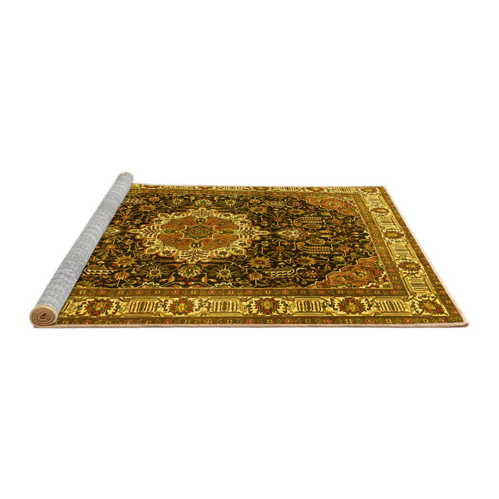 Sideview of Machine Washable Medallion Yellow Traditional Rug, wshtr1030yw