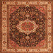 Round Machine Washable Medallion Orange Traditional Area Rugs, wshtr1030org