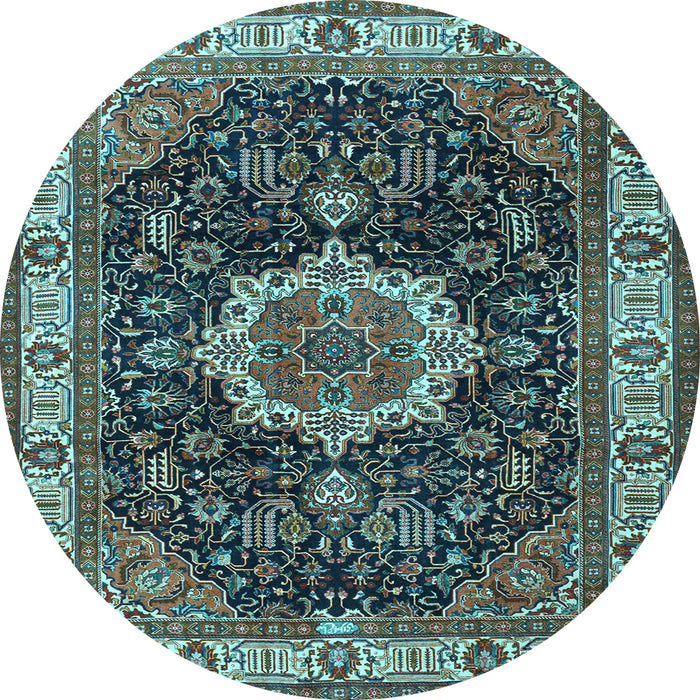 Round Medallion Light Blue Traditional Rug, tr1030lblu