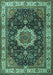 Machine Washable Medallion Turquoise Traditional Area Rugs, wshtr1030turq