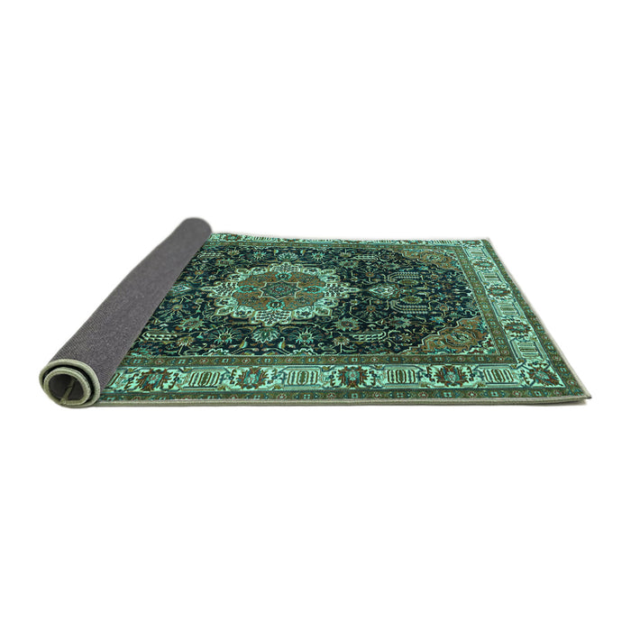Sideview of Medallion Turquoise Traditional Rug, tr1030turq