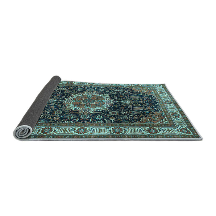 Sideview of Medallion Light Blue Traditional Rug, tr1030lblu