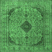 Square Medallion Emerald Green Traditional Rug, tr1031emgrn