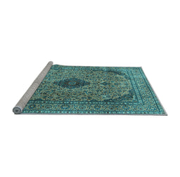 Sideview of Machine Washable Medallion Light Blue Traditional Rug, wshtr1031lblu