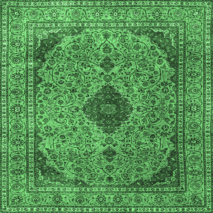 Square Machine Washable Medallion Emerald Green Traditional Area Rugs, wshtr1031emgrn