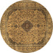 Round Machine Washable Medallion Brown Traditional Rug, wshtr1031brn