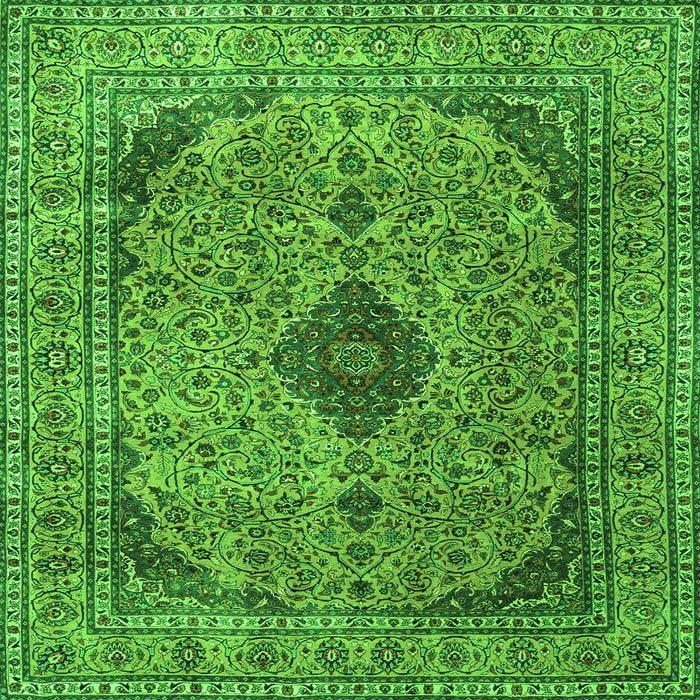Round Machine Washable Medallion Green Traditional Area Rugs, wshtr1031grn