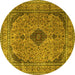 Round Machine Washable Medallion Yellow Traditional Rug, wshtr1031yw