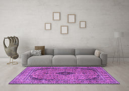Machine Washable Medallion Purple Traditional Area Rugs in a Living Room, wshtr1031pur