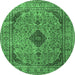 Round Machine Washable Medallion Emerald Green Traditional Area Rugs, wshtr1031emgrn