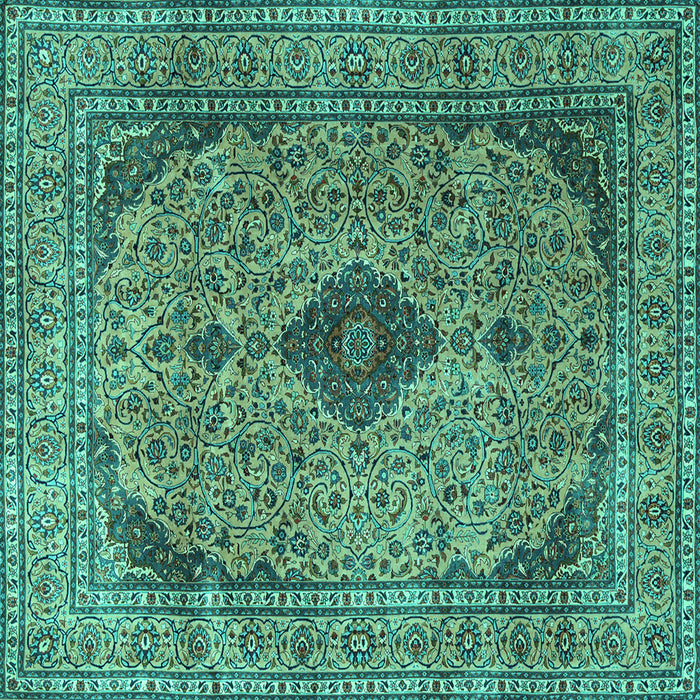 Square Medallion Turquoise Traditional Rug, tr1031turq