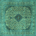 Square Medallion Turquoise Traditional Rug, tr1031turq