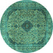 Round Medallion Turquoise Traditional Rug, tr1031turq