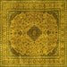 Square Machine Washable Medallion Yellow Traditional Rug, wshtr1031yw