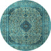 Round Medallion Light Blue Traditional Rug, tr1031lblu