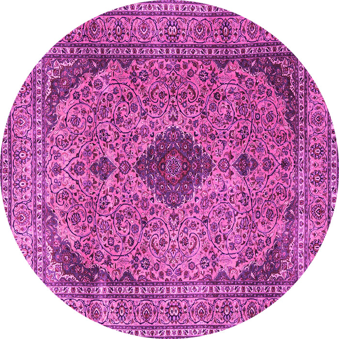 Round Machine Washable Medallion Pink Traditional Rug, wshtr1031pnk