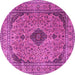 Round Machine Washable Medallion Pink Traditional Rug, wshtr1031pnk