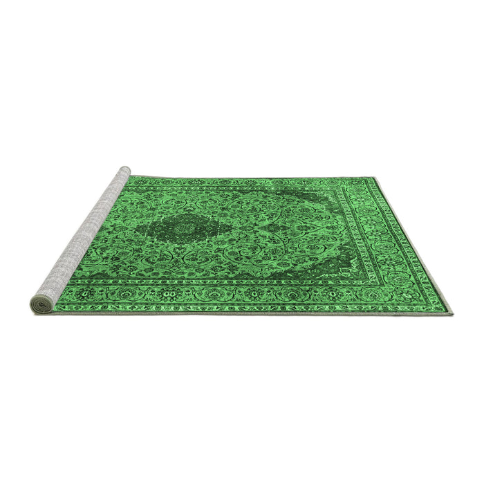 Sideview of Machine Washable Medallion Emerald Green Traditional Area Rugs, wshtr1031emgrn