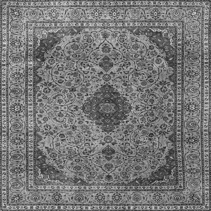 Round Machine Washable Medallion Gray Traditional Rug, wshtr1031gry