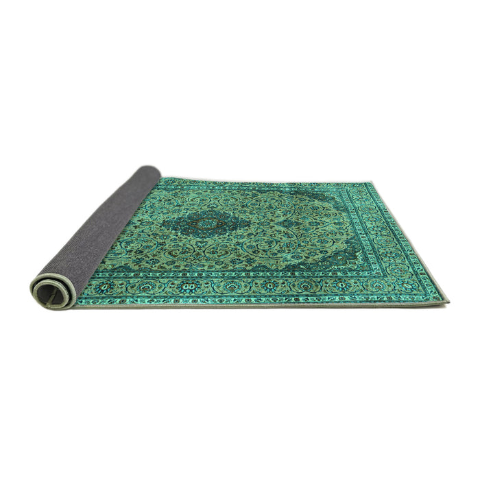 Sideview of Medallion Turquoise Traditional Rug, tr1031turq