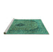 Sideview of Machine Washable Medallion Turquoise Traditional Area Rugs, wshtr1031turq