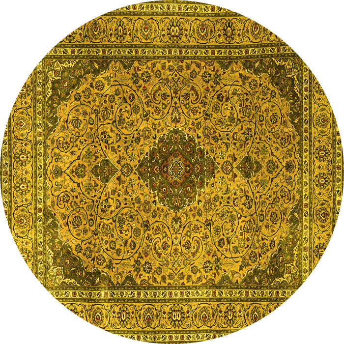 Round Medallion Yellow Traditional Rug, tr1031yw