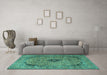 Machine Washable Medallion Turquoise Traditional Area Rugs in a Living Room,, wshtr1031turq