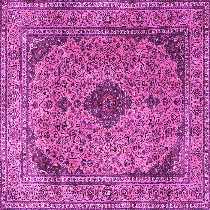 Square Machine Washable Medallion Pink Traditional Rug, wshtr1031pnk
