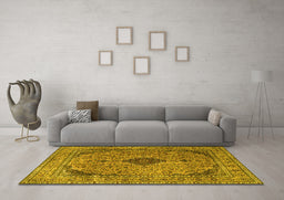 Machine Washable Medallion Yellow Traditional Rug in a Living Room, wshtr1031yw