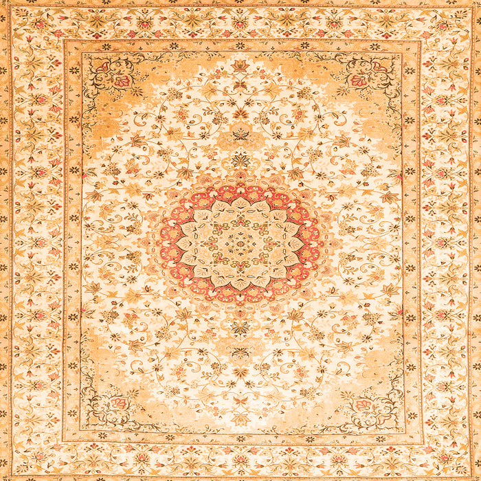 Round Machine Washable Medallion Orange Traditional Area Rugs, wshtr1032org