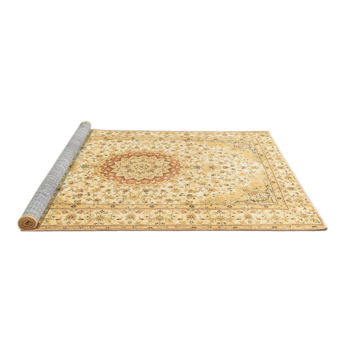 Sideview of Machine Washable Medallion Brown Traditional Rug, wshtr1032brn