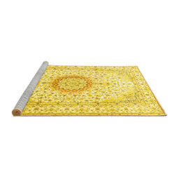 Sideview of Machine Washable Medallion Yellow Traditional Rug, wshtr1032yw
