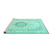 Sideview of Machine Washable Medallion Turquoise Traditional Area Rugs, wshtr1032turq