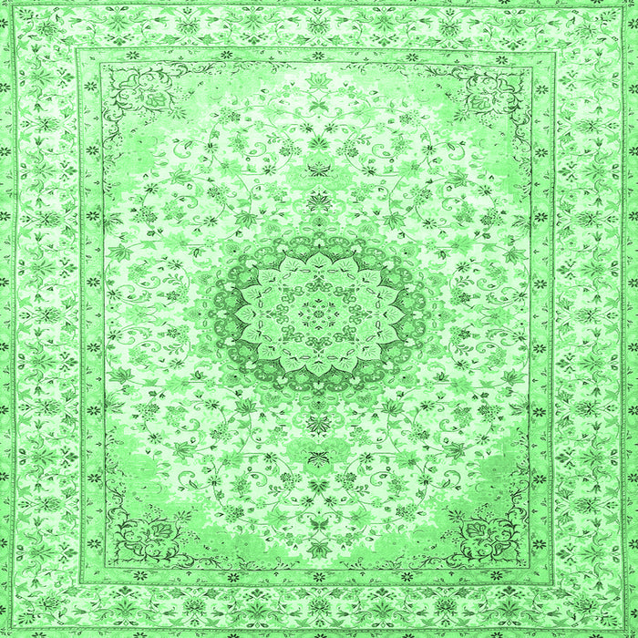 Square Machine Washable Medallion Emerald Green Traditional Area Rugs, wshtr1032emgrn