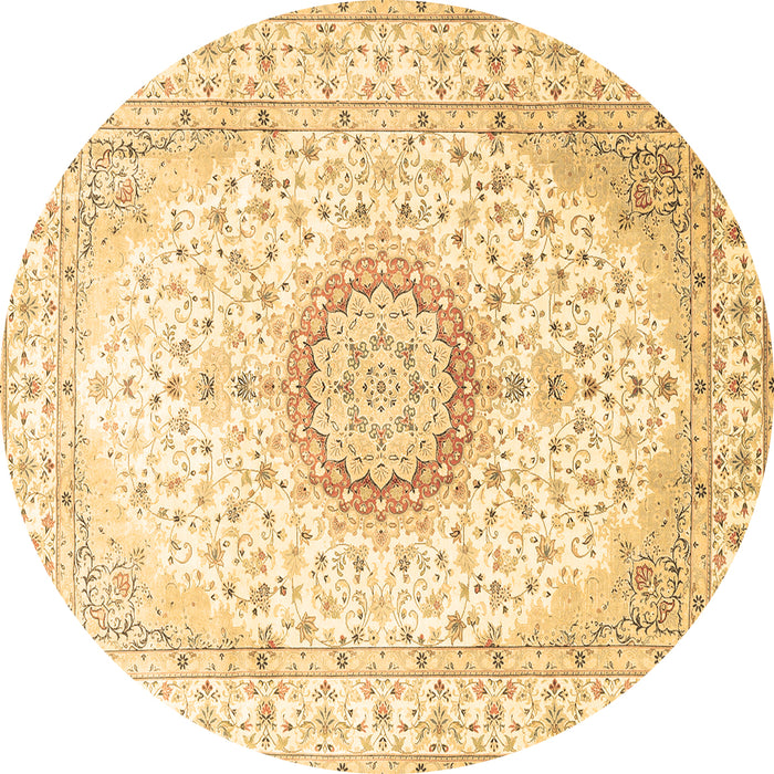 Round Machine Washable Medallion Brown Traditional Rug, wshtr1032brn