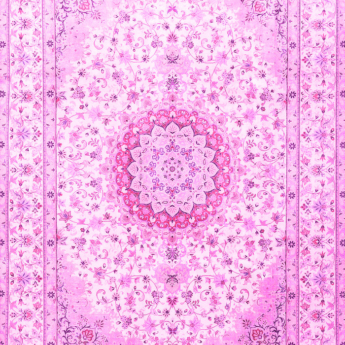 Machine Washable Medallion Pink Traditional Rug, wshtr1032pnk
