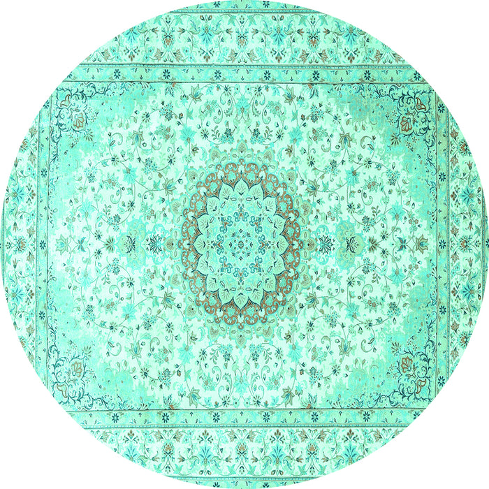 Round Medallion Turquoise Traditional Rug, tr1032turq
