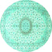 Round Machine Washable Medallion Turquoise Traditional Area Rugs, wshtr1032turq