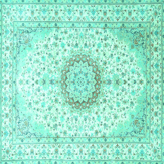 Square Machine Washable Medallion Turquoise Traditional Area Rugs, wshtr1032turq