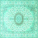 Square Machine Washable Medallion Turquoise Traditional Area Rugs, wshtr1032turq