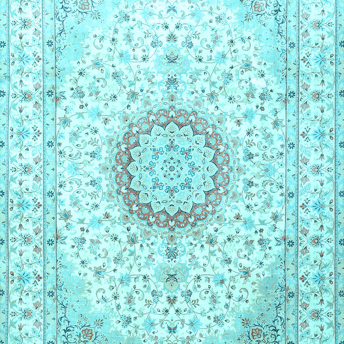 Machine Washable Medallion Light Blue Traditional Rug, wshtr1032lblu